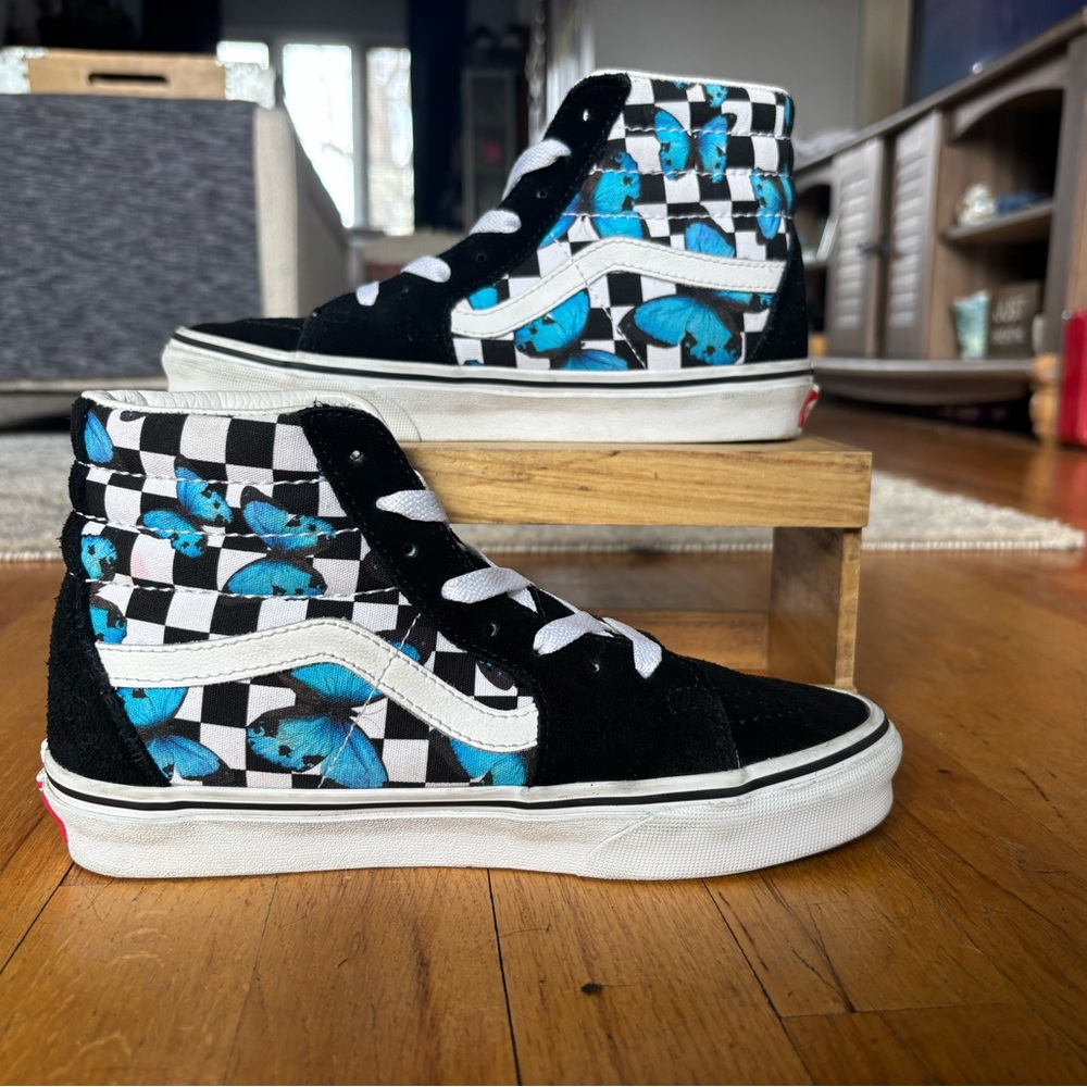 Vans High-Top Sneakers with Checkerboard and Butterfly Design